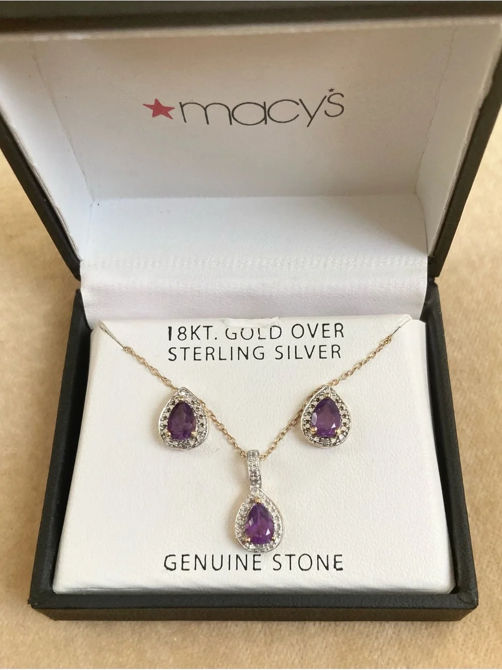 Macy's Women’s Purple Teardrop Necklace and Stud Earrings Set